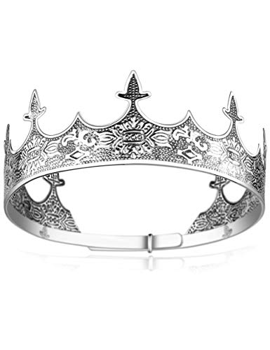 Coucoland Corona de rey para hombre, estilo antiguo, plateada, corona de cumpleaños, tiara para baile de graduación, decoración para hombre, Halloween, carnaval