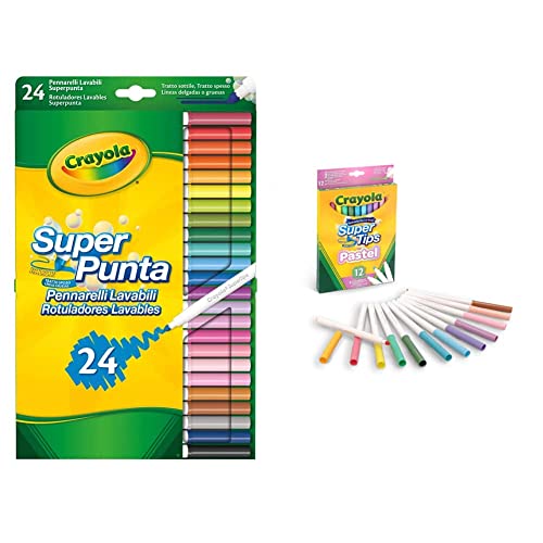 CRAYOLA-disney Rotuladores Súper Punta Lavables 24 ud, multicolor, unidad (paquete (B01BF6F20K) + Rotuladores Súper Punta Lavables Colores Pastel 12 ud. 20,5x13x1,3cm