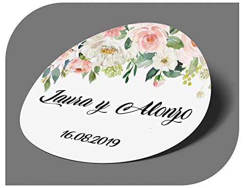 CrisPhy Pegatinas Personalizadas Boda con Nombre y Fecha, Etiquetas Adhesivas para Invitacion Boda, Bautizo, Compromiso, Comunion, Cumpleaños, Fiesta, Vintage, Sellos (Modelo 4)