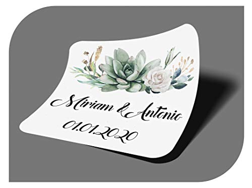 CrisPhy Pegatinas Personalizadas Boda con Nombre y Fecha, Etiquetas Adhesivas para Invitacion Boda, Bautizo, Compromiso, Comunion, Cumpleaños, Fiesta, Vintage, Sellos (Modelo 2)