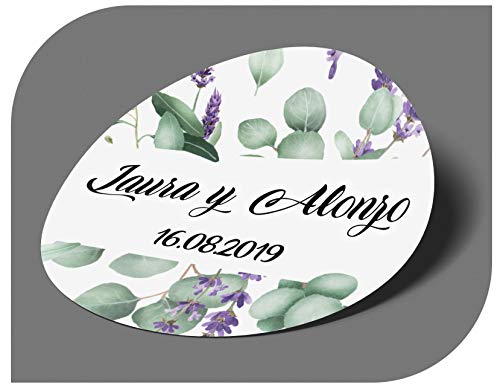 CrisPhy Pegatinas Personalizadas Boda con Nombre y Fecha, Etiquetas Adhesivas para Invitacion Boda, Bautizo, Compromiso, Comunion, Cumpleaños, Fiesta, Vintage, Sellos (Modelo 10)