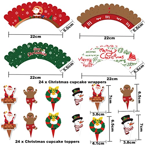 Cupcake Toppers Wrappers de Navidad 48 piezas Santa Claus Snowman Corona de Navidad Hombre de pan de Jengibre Navidad Decoración para Cupcakes Navidad Cumpleaños Suministros de la tienda de Postres