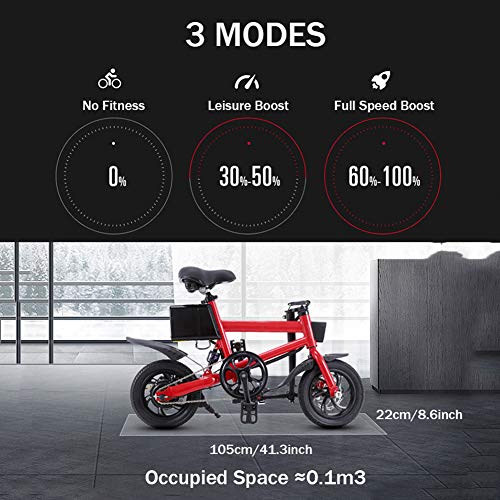 CYC 12 Pulgadas Neumático Gordo Bicicleta Eléctrica 36v Nieve E-Bici 7.8 Ah Batería Máxima 25km/h Motor 240w 3 Modos de Conducción E-Bike para Viajes Al Aire Libre,Negro