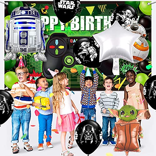 CYSJ 18pcs Decoración de cumpleaños de Star WarsDecoraciones para Fiesta De CumpleañOs con Tema Baby Yoda Globos De Star Wars Suministros para Fiestas Temáticas de Juego para Niños