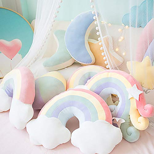 DecoBay Suave Arco Iris Almohada para Dormir Dormitorio Sofá Cojín De Almohada Silla De Felpa Decoración Nube Luna Estrella Cáscara (Arcoiris 3)