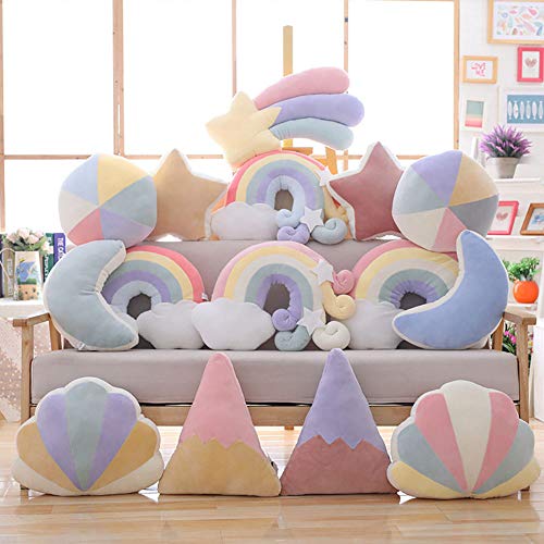 DecoBay Suave Arco Iris Almohada para Dormir Dormitorio Sofá Cojín De Almohada Silla De Felpa Decoración Nube Luna Estrella Cáscara (Arcoiris 3)