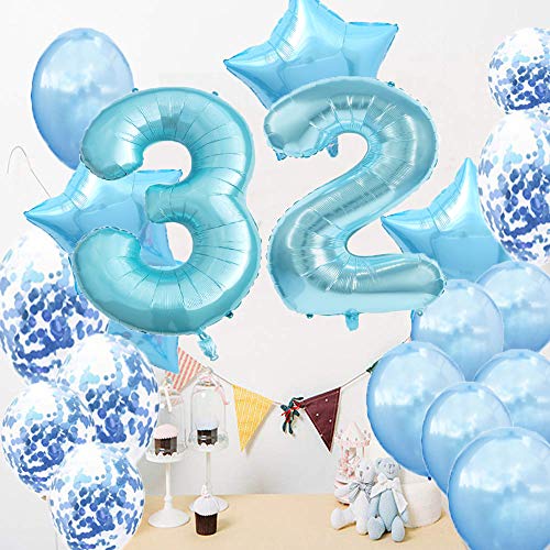 Decoración de cumpleaños 32, globos de cumpleaños 32, globos de 32, globo de Mylar número 32, decoración de globos de látex, gran regalo de cumpleaños para niñas, accesorios de fotos