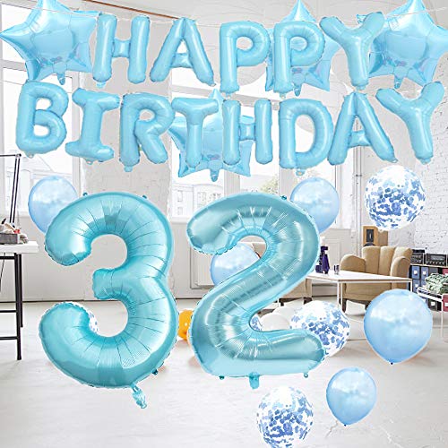 Decoración de cumpleaños 32, globos de cumpleaños 32, globos de 32, globo de Mylar número 32, decoración de globos de látex, gran regalo de cumpleaños para niñas, accesorios de fotos