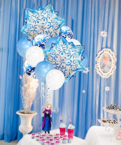 Decoraciones de cumpleaños congeladas para niñas con globos de copos de nieve y pancarta de feliz cumpleaños congelada para suministros para fiestas de cumpleaños