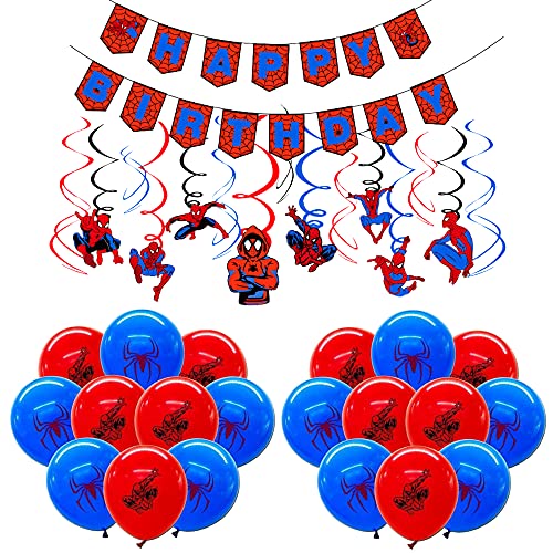 Decoraciones de Cumpleaños Spiderman Globos Spiderman Banner de Feliz Cumpleaños Spiderman Remolinos Colgantes Decoraciones para Niñas Niños Decoraciones para Fiestas de Cumpleaños