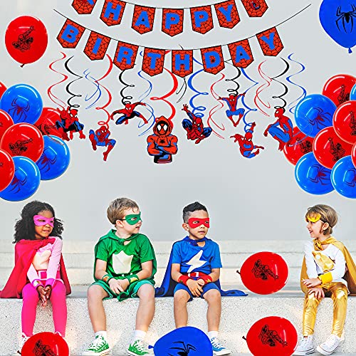 Decoraciones de Cumpleaños Spiderman Globos Spiderman Banner de Feliz Cumpleaños Spiderman Remolinos Colgantes Decoraciones para Niñas Niños Decoraciones para Fiestas de Cumpleaños