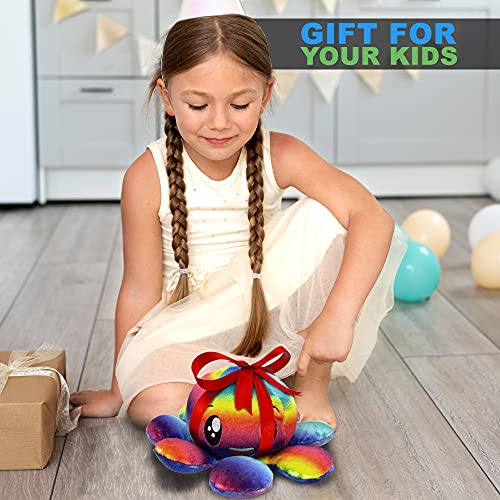 Desire Deluxe Peluche Reversible de Pulpo – Peluche de Peluche súper Suave, Cara Enojada y Cara Feliz, Regalo de cumpleaños de Navidad para niños