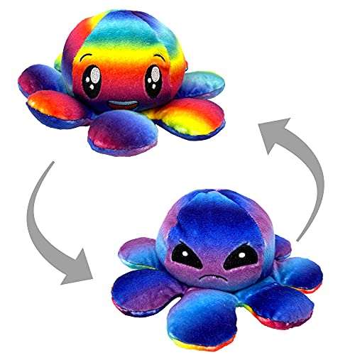 Desire Deluxe Peluche Reversible de Pulpo – Peluche de Peluche súper Suave, Cara Enojada y Cara Feliz, Regalo de cumpleaños de Navidad para niños