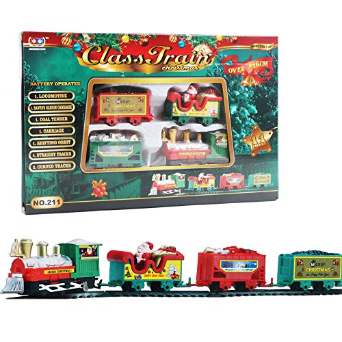 DEVELE Taller de Navidad Tren expreso/Conjunto de Tren clásico de Navidad/Juego de Juguete de Pista de Tren Eléctrico temático de Navidad/Accesorios de Elfo en el Estante, 216cm