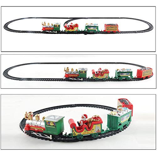 DEVELE Taller de Navidad Tren expreso/Conjunto de Tren clásico de Navidad/Juego de Juguete de Pista de Tren Eléctrico temático de Navidad/Accesorios de Elfo en el Estante, 216cm