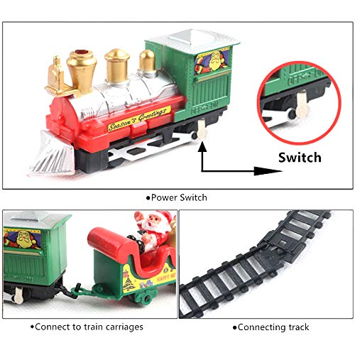 DEVELE Taller de Navidad Tren expreso/Conjunto de Tren clásico de Navidad/Juego de Juguete de Pista de Tren Eléctrico temático de Navidad/Accesorios de Elfo en el Estante, 216cm