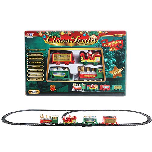 DEVELE Taller de Navidad Tren expreso/Conjunto de Tren clásico de Navidad/Juego de Juguete de Pista de Tren Eléctrico temático de Navidad/Accesorios de Elfo en el Estante, 216cm