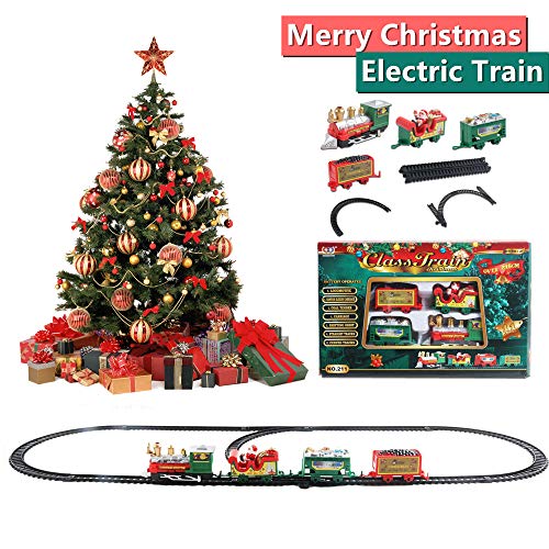 DEVELE Taller de Navidad Tren expreso/Conjunto de Tren clásico de Navidad/Juego de Juguete de Pista de Tren Eléctrico temático de Navidad/Accesorios de Elfo en el Estante, 216cm