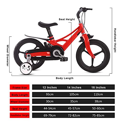 DHMKL 12/14/16 Pulgadas Bici Infantiles con Ruedas Entrenamiento Marco AleacióN Magnesio Sistema Freno NeumáTicos Oculto Ruedas Una Pieza Altura Ajustable Adecuado NiñOs 2 A 9 AñOs