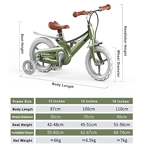 DHMKL 12/14/16 Pulgadas Bici Infantiles con Ruedas Entrenamiento Marco Integrado AleacióN Magnesio Ruedas Sistema Freno NeumáTicos Oculto Giro LíMite 160° Adecuado para NiñOs 2 A 9 AñOs