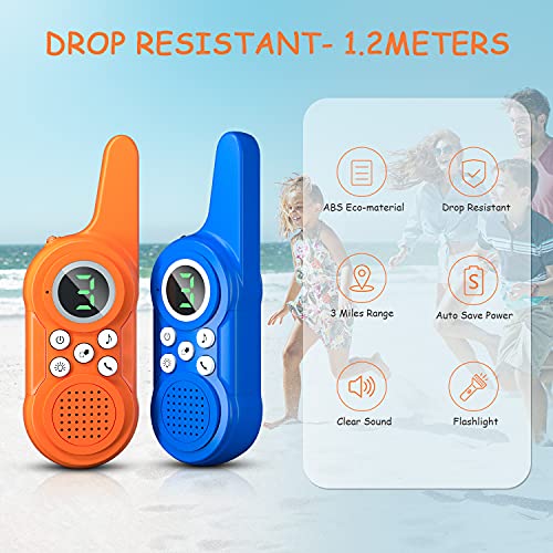 DIAHOUD Walkies Talkies Profesionales 8 Canales,Walkie Talkie Recargables con Cargador USB,Walkie Talkie Radiocomunicación con el Antorcha de LED (2 PCS) (Naranja-Azul)