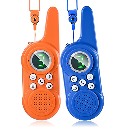 DIAHOUD Walkies Talkies Profesionales 8 Canales,Walkie Talkie Recargables con Cargador USB,Walkie Talkie Radiocomunicación con el Antorcha de LED (2 PCS) (Naranja-Azul)