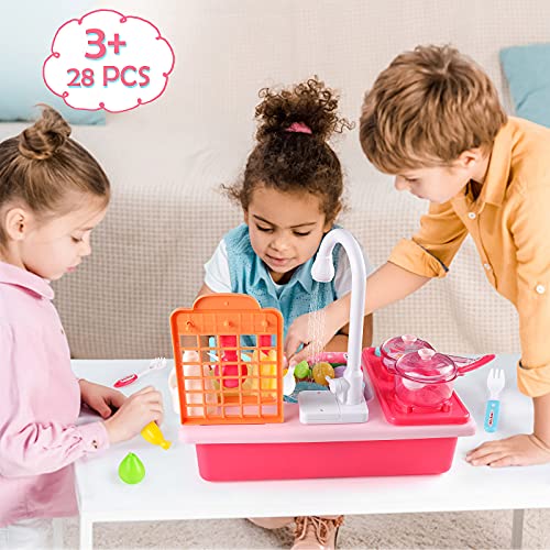 Diealles Shine Juguetes de Cocina, Juguetes para Fregadero de Cocina Lavaplatos Eléctrico Playhouse, con Canal, lavaplatos, Fregadero, Juegos de rol para niños, Regalo de imitación para niños (Rosa)