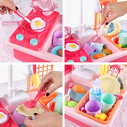 Diealles Shine Juguetes de Cocina, Juguetes para Fregadero de Cocina Lavaplatos Eléctrico Playhouse, con Canal, lavaplatos, Fregadero, Juegos de rol para niños, Regalo de imitación para niños (Rosa)