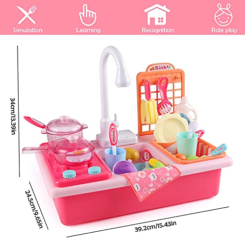 Diealles Shine Juguetes de Cocina, Juguetes para Fregadero de Cocina Lavaplatos Eléctrico Playhouse, con Canal, lavaplatos, Fregadero, Juegos de rol para niños, Regalo de imitación para niños (Rosa)