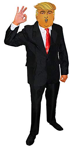 Disfraz de disfraz para adulto de Donald Trump, traje negro, corbata roja y máscara de trompa – disfraz de chef, disfraz para hombre (XL)