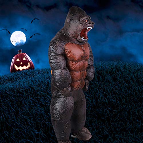 Disfraz Inflable de Cuerpo Entero King Kong Air Blow-up Disfraz de Halloween con soplador de Aire para Festivales, Fiestas, Parques, zoológicos, decoración(X117)