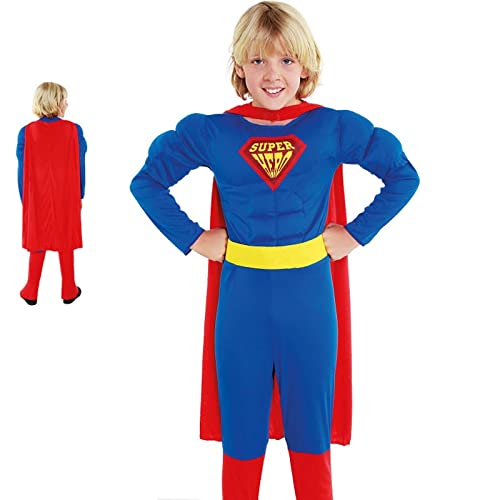 Disfraz Superhéroe Súper Niño con Capa【Tallas Infantiles】[Talla 7-9 años] | Disfraces Niños Superhéroes con Capa Antifaz Cosplay Héroes para Carnaval Halloween Cumpleaños Fiesta Disfraces