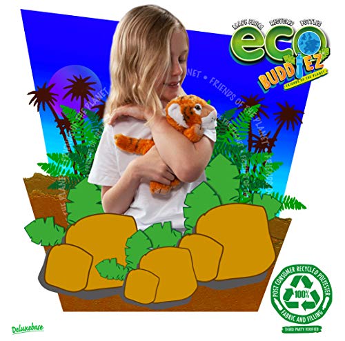 EcoBuddiez - Tigre de Deluxebase. Peluche Mediano de 20 cm elaborado con Botellas de plástico recicladas. Lindo Peluche ecológico con Forma de animalito para niños pequeños.