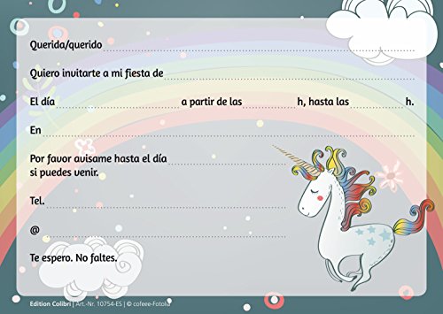 Edition Colibri 10 Invitaciones en español “Unicornio“ (Jgo.1): Juego de 10 Invitaciones tiernamente ilustradas con Unicornios para el cumpleaños de niñas (10754 ES)