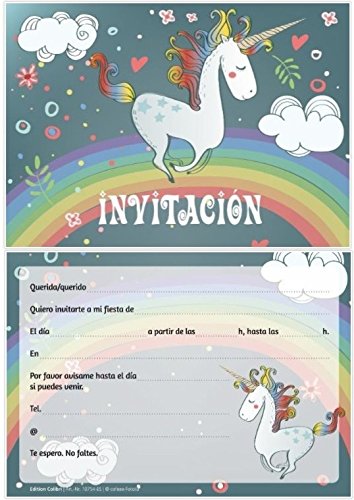 Edition Colibri 10 Invitaciones en español “Unicornio“ (Jgo.1): Juego de 10 Invitaciones tiernamente ilustradas con Unicornios para el cumpleaños de niñas (10754 ES)