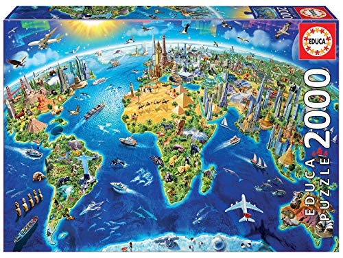 Educa - Símbolos del Mundo Puzzle, 2000 Piezas, Multicolor (17129) + Almuerzo En Nueva York Puzzle, 1500 Piezas, Multicolor (16009)