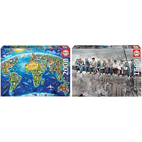 Educa - Símbolos del Mundo Puzzle, 2000 Piezas, Multicolor (17129) + Almuerzo En Nueva York Puzzle, 1500 Piezas, Multicolor (16009)