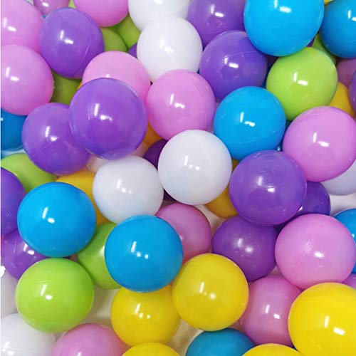 EKNA Pelotas de juego de 5 cm de diámetro, 200 unidades, varios colores a elegir para piscina de pelotas, bolas de plástico de colores verde claro, azul claro, amarillo, rosa, blanco y lila