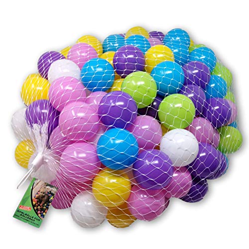 EKNA Pelotas de juego de 5 cm de diámetro, 200 unidades, varios colores a elegir para piscina de pelotas, bolas de plástico de colores verde claro, azul claro, amarillo, rosa, blanco y lila