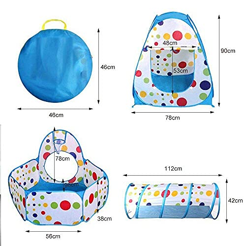 elebaby® Tienda de campaña portátil 3 en 1 para niños, tienda de campaña y túnel, túnel de tienda de campaña para niños, hoyo de pelota para juegos para interiores y exteriores (punto azul)