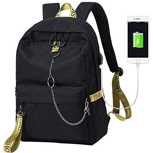 Escuela Mochila Talega de libros Colegio Ordenador portátil USB Mochila Casual Viajes Daypack para Adolescente Chicas y Mujeres (Style 1-Yellow)