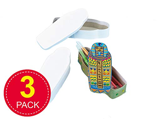 EV729 Baker Ross Diseña Tu Propio Estuche de Lápices Sarcófago Egipcio (paquete de 3) para que los niños pinten, decoren y personalicen para actividades de manualidades