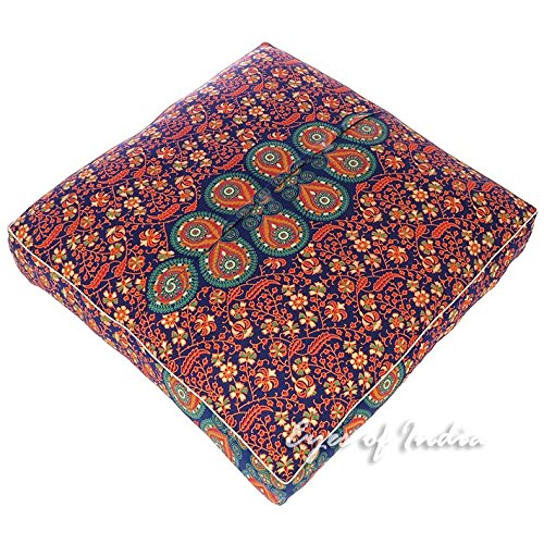 Eyes of India - 35" Blue Orange Large Oversized Mandala Square Colorful Floor Pillow Co