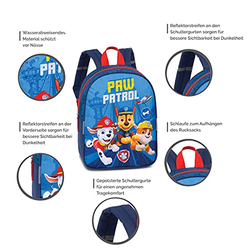 Fabrizio Mochila infantil de la Patrulla Canina, para niños de 2 a 6 años, con Chase, Marshall y Rubble, guardería y guardería, 29 x 23 x 10 cm, 6 l, color azul