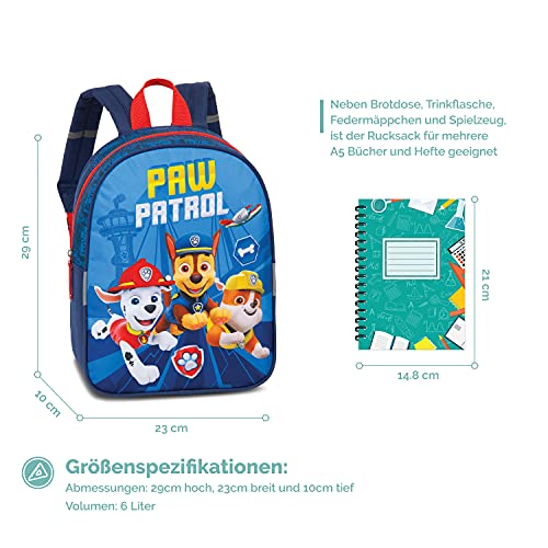 Fabrizio Mochila infantil de la Patrulla Canina, para niños de 2 a 6 años, con Chase, Marshall y Rubble, guardería y guardería, 29 x 23 x 10 cm, 6 l, color azul