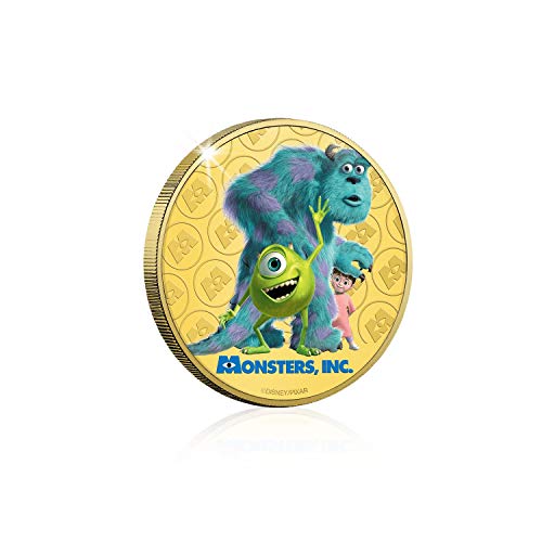 FANTASY CLUB Disney Pixar Monstruos SA - Moneda / Medalla Conmemorativa acuñada con baño en Oro 24 Quilates y Coloreada a 4 Colores - 44mm