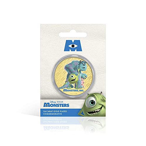 FANTASY CLUB Disney Pixar Monstruos SA - Moneda / Medalla Conmemorativa acuñada con baño en Oro 24 Quilates y Coloreada a 4 Colores - 44mm