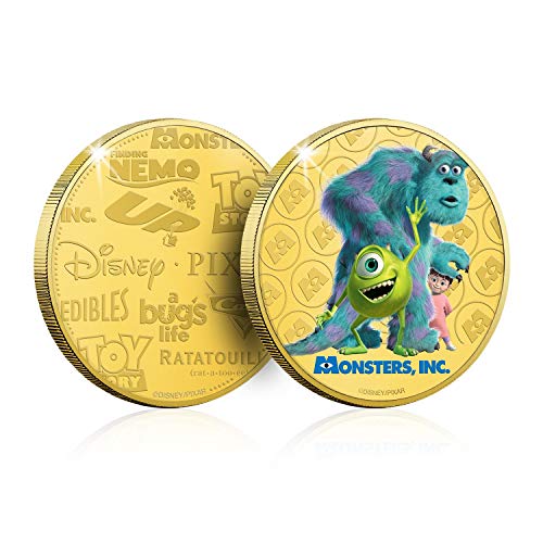 FANTASY CLUB Disney Pixar Monstruos SA - Moneda / Medalla Conmemorativa acuñada con baño en Oro 24 Quilates y Coloreada a 4 Colores - 44mm