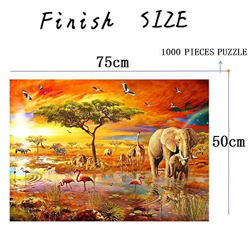 FAWFAW 1000 Piece Wooden Jigsaw Puzzles, Elefante Africano De Sabana`` Árbol Adultos Niños Puzzles Juegos De Juguete