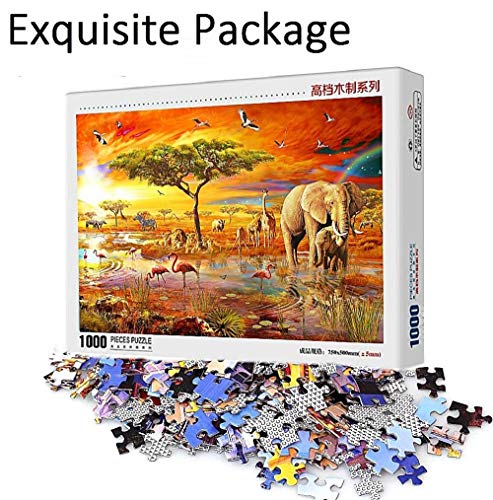 FAWFAW 1000 Piece Wooden Jigsaw Puzzles, Elefante Africano De Sabana`` Árbol Adultos Niños Puzzles Juegos De Juguete